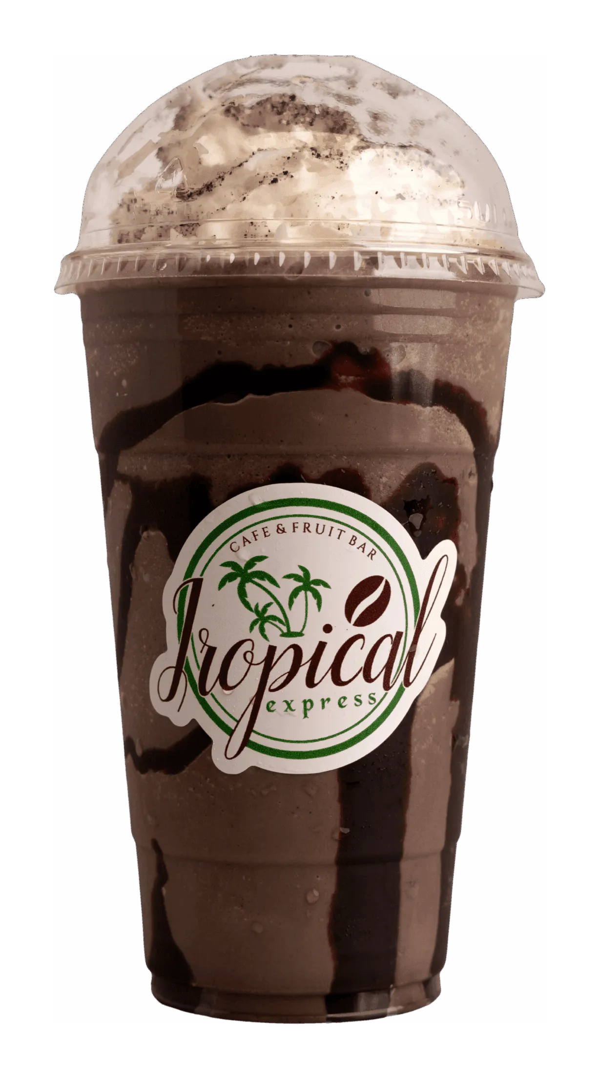 A Tropical Express cold brew coffee with whipped cream on top