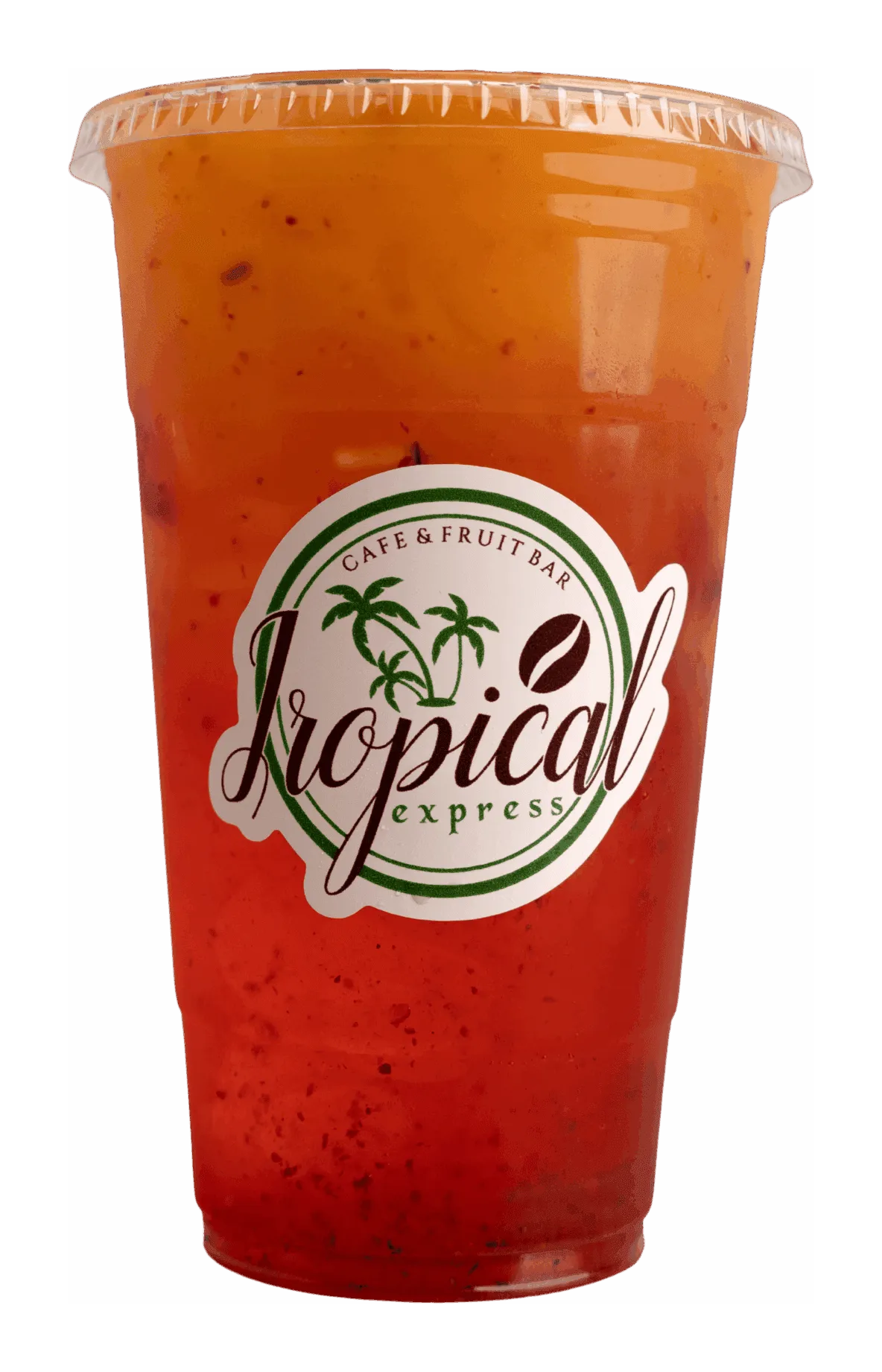 A Tropical Express cup of red berry iced tea over ice